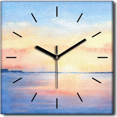 Produktbild von Coloray Uhr auf Leinwand 30x30 cm Wand Uhr Dekoration Wohnzimmer Segeltuch schwarze Hände -Aquarelle Sonnenuntergang