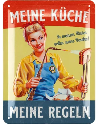 Produktbild von LANOLU retro Blechschild Küche, Vintage Schild mit Spruch, Meine Küche Meine Regeln, lustige Wanddeko Küche, Metallschild 15x20 cm