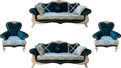 Produktbild von Casa Padrino Luxus Barock Wohnzimmer Set mit elegantem Blumenmuster und Glitzersteinen Türkis / Grün / Creme - 2 Sofas & 2 Sessel - Prunkvolle Barock Wohnzimmer Möbel