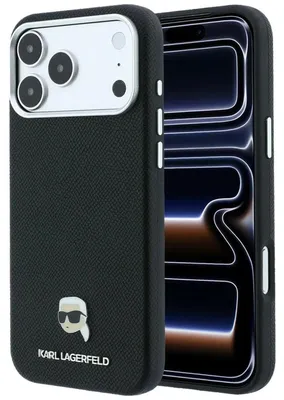 Obrázok produktu pre Obal Karl Lagerfeld Grained Karl Head Metal MagSafe pre iPhone 18 Pro Max / 17 Pro Max, čierna farba