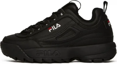 A black Fila sneaker shown from the side.