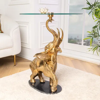 Produktbild von riess-ambiente Runder Beistelltisch ELEPHANT 80cm gold Metall Glas Marmor Skulptur Couchtisch Tisch