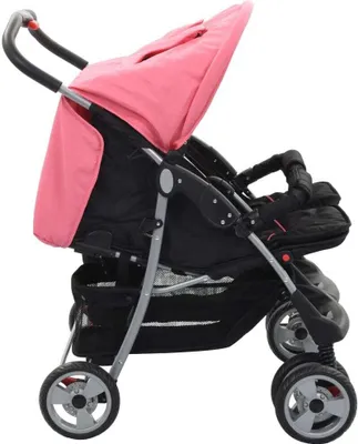 Produktbild von vidaXL Zwillingskinderwagen Rosa und Schwarz Stahl