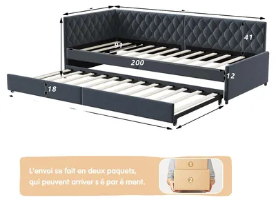 Image de Canapé-lit, design polyvalent, solution peu encombrante, gris - 90/180 × 200 cm