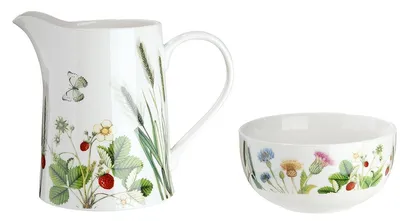 Produktbild von Gilde Krug / Vase, Wild Flowers, Blumendesign, Schmetterlingmotiv, Blumenmuster, Porzellan, weiß, VE 4 Höhe: 17.50 cm Breite: 20.00 cm Tiefe: 12.80cm 49460