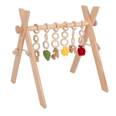 Produktbild von KiddyMoon Hölzerne Spiel Turnhalle Für Kleinkinder Mit Hängenden Spielzeug Montessori Spiel Spielzeug Für Kleinkind Übung Baby Gym, Natürlich