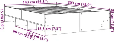 Produktbild von vidaXL Bettgestell ohne Matratze Räuchereiche 140x200 cm Holzwerkstoff