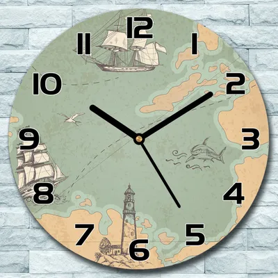 Produktbild von Wanduhr aus Glas Rund fi 30 Schatzkarte Alte Quarz Deko Wohnzimmer Büro