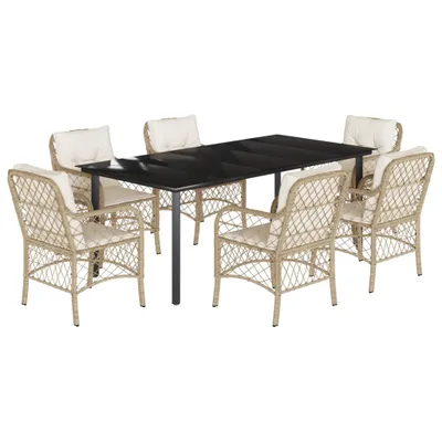 Produktbild von 7-tlg. Garten-Essgruppe mit Kissen Beige Poly Rattan