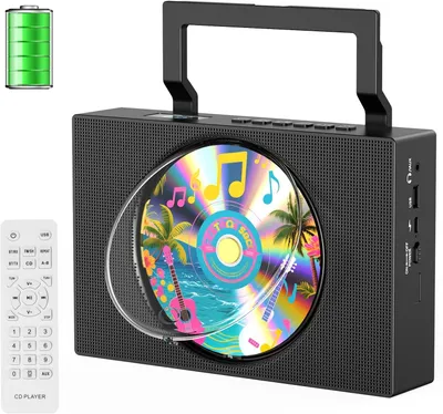 Produktbild von Tragbarer CD-Player für Kinder mit Bluetooth, FM-Radio, USB/AUX-Eingang, Fernbedienung und staubdichtem Design.