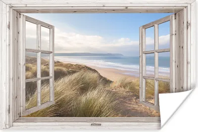 Produktbild von MuchoWow® Poster Durchblick - Strand - Meer - Dünen - Strandgras - Sand - Blau 30x20 cm - Plakate - Print