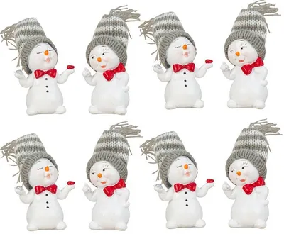 Produktbild von 8 Stück Schneemänner klein Figur 7cm Weihnachten Dekoration Dekofigur Winterdeko