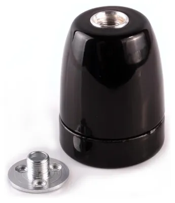 Produktbild von Porzellanfassung E27 schwarz 1 Stück + Scheibennippel