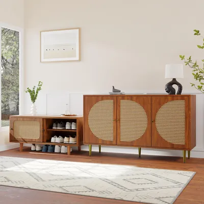 Produktbild von Rattan-Sideboard-Set - Walnussfarben - Kombination aus Kommode und Schuhschrank - Hochwertiges Rattan - Rustikaler Look