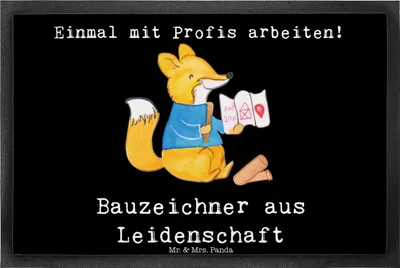 Produktbild von Mr. & Mrs. Panda Schmutzmatte Bauzeichner Leidenschaft 40 x 60 cm - Schwarz - Geschenk, fußmatte, Fußabstreifer, Bodenvorleger, Türmatte, Schmutzfangmatte