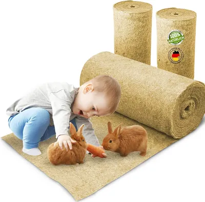 Produktbild von Nagerteppich aus 100% Hanf auf Rolle mit 5m Länge, 70cm Breite, 10mm dick, Hanfteppich für alle Arten Kleintiere, Hanfmatte Nagermatte Nager-Teppich