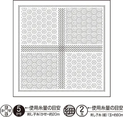 Produktbild von Olympus Sashiko Kugurizashi Sampler (nur Stoff) "Hana Fukin (Weiß) Florets", Stoff bedruckt, 34x34cm, Hergestellt in Japan