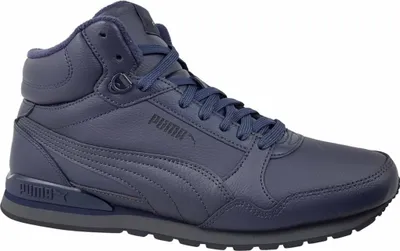 A single navy blue Puma ST Runner V3 Mid L shoe is shown against a white background.
