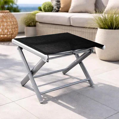 Garten Klapphocker / Fußhocker Aluminium - Textilen Silbergrau/Schwarz