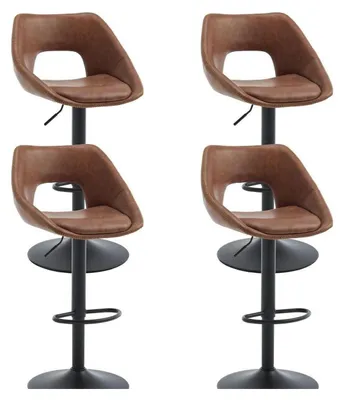 Produktbild von Barhocker 4er Set, drehbar, höhenverstellbar, mit Rückenlehne, PolyurethanKunstleder, Braun