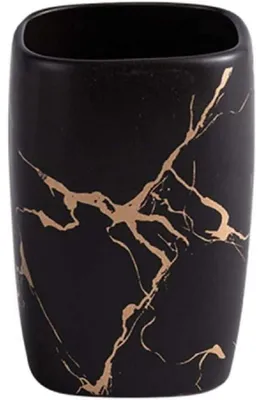 Image de Gobelet à brosses à dents, aspect céramique marbrée, 10,8 x 7,2 cm, noir