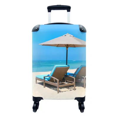 Produktbild von MuchoWow® Koffer Handgepäck Trolley Rollkoffer Kleine Reisekoffer mit 4 Rollen - Strandkorb - Sonnenschirm - Sommer - Meer - Cabin Size < 55x40x23 cm & 55x40x20 cm - Fotokoffer - Kabinenkoffer - Boardgepäck - Reise-Box - Reisekoffer - Reisegepäck - Koffer mit Bild - Trolley für Kinder
