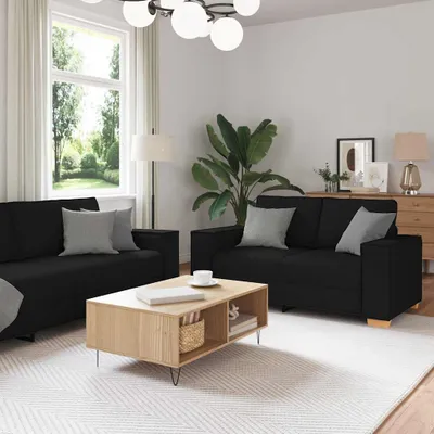 Produktbild von ZMH 2-tlg. Sofagarnitur mit Kissen Schwarz Stoff