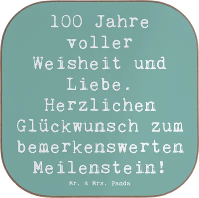 Produktbild von Mr. & Mrs. Panda Tischuntersetzer Spruch 100. Geburtstag - Meeresbrise - Geschenk, feiern, Lebensweisheit, Erinnerungen, Untersetzer für Gläser, Happy Birthday, Tasse