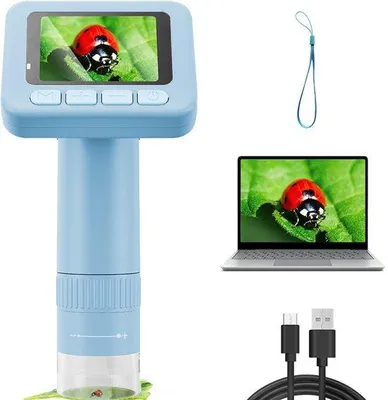 Produktbild von Handheld digitale Kindermikroskop - Kindermicroscoop mit Bildschirm - 20-fach Vergrößerung - Ladegerecht - Spielzeug - Blau