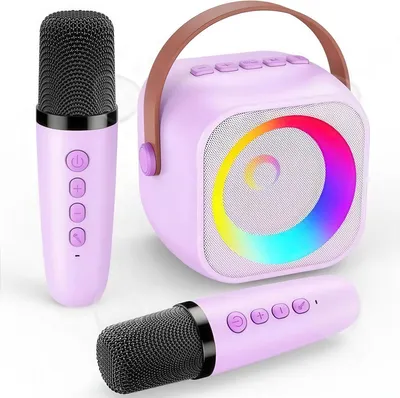 Produktbild von Portable Karaoke Lautsprecher Duo-Mikrofon, Party-LED, 1200mAh, 32+ Std. Musikspaß, TF/USB/AUX, DSP Audio, ideal als Geschenk