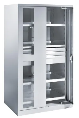 Produktbild von Schwerlastschrank - 1950x1146x690mm - Einschwenktüren m. Fenstern - Code Lock - grau