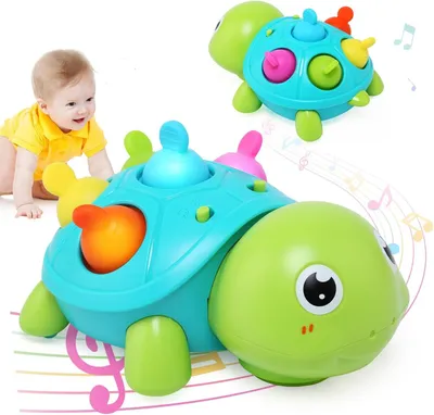 Productafbeelding van Babyspeelgoed 6 tot 12 maanden - Muzikaal schildpad kruipend babyspeelgoed - Buiktijd vroeg leren educatief speelgoed met licht en geluid