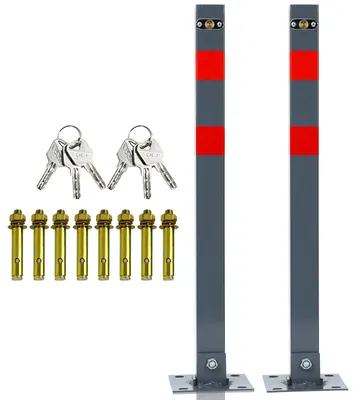 Obrázok produktu pre ISOISL Oddeľovacie stĺpiky pre parkovisko, 67 cm, 2 kusy, uzamykateľné parkoviskové stĺpiky s reflexnými pruhmi