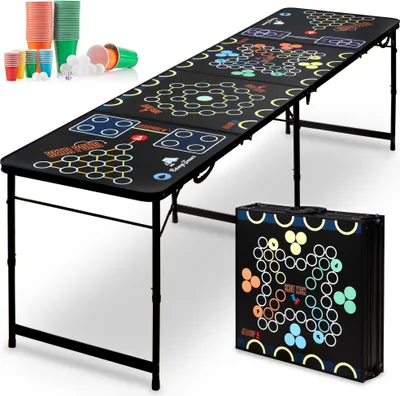 Produktbild von CampFeuer Bierpong Tisch, Klappbarer 6 in 1 Party Multigame Tisch inkl. 106-teiliges Zubehörset