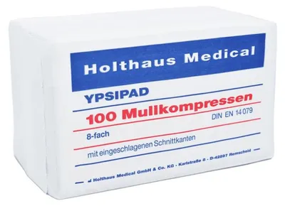 Imagen del producto de Compresas de gasa estériles, paquete de 8 unidades, YPSIPAD, 7,5x7,5 cm, 100 unidades