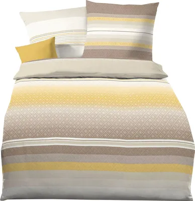 Produktbild von Kaeppel Mako Satin Bettwäsche 2 tlg. 135x200cm / 155x220cm Faible Mais Taupe Sand Weiß Streifen, Größe:155x220cm Bettwäsche