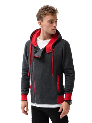 Produktbild von Ombre Clothing Herren Kapuzenpullover mit Reißverschluss Chandler dunkelgrau-rot S