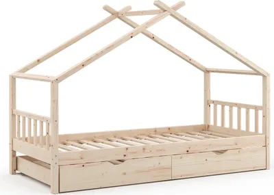 Produktbild von Vitalispa Hausbett Design, 90x200 cm mit Gästebett, Naturholz