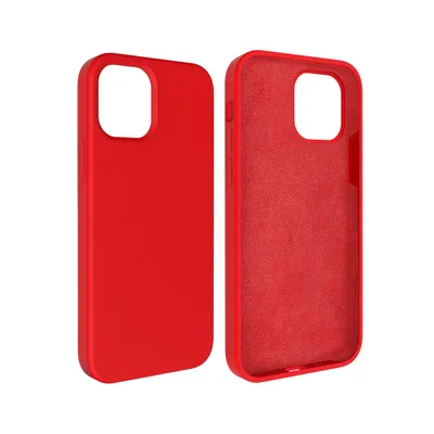 Two red phone cases are shown against a white background. One case is shown from the outside, and the other is shown from the inside.
