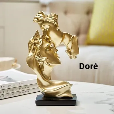 Produktbild von Dekorative Skulptur, Skulptur küssender Liebender aus Goldharz, moderne Schreibtischfigur, Tischdekoration für Zuhause, Büro oder Wohnzimmer
