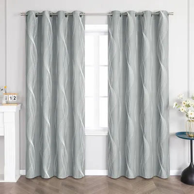 Produktbild von Joyswahl Verdunkelungsvorhänge Blickdicht Gardinen mit Ösen Modern Thermovorhang Wohnzimmer mit Wasserwellenmuster Grau HxB 245x135cm 1 Stück