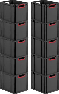 Produktbild von SparSet 10x Eurobox NextGen Color | HxBxT 32x30x40cm | 30 Liter | Griffe rot offen | Schwarz | Eurobehälter, Transportbox, Transportbehälter, Stapelbehälter