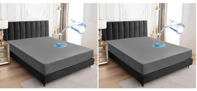 Immagine prodotto di Coprimaterasso impermeabile 180x200 cm, lenzuolo con angoli elasticizzati, colore grigio, confezione da 2