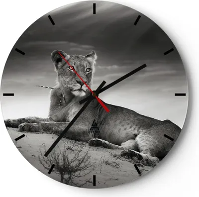 Produktbild von Wanduhr - Rund - Glasuhr - Tierwelt weiblich katze Tier - 30x30cm - Schleichendes Uhrwerk - Lautlos - zum Aufhängen bereit - Dekoration Modern - Wanddekoration aus Glas - C3AR30x30-3165
