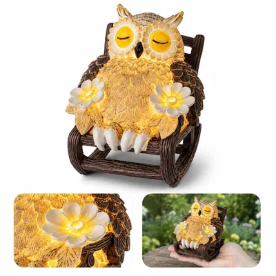 Produktbild von Solar Eulenfigur Garten Deko mit LED Licht, Wasserdichte Mini Eulen Statue für Balkon, Terrasse & Außenbereich