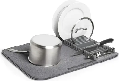 Produktbild von Umbra Udry Trockenmatte inkl. Abtropfgestell, Abtropfgitter, Abtropfschale, Polyester, Grau, L 61 cm, 330720-149