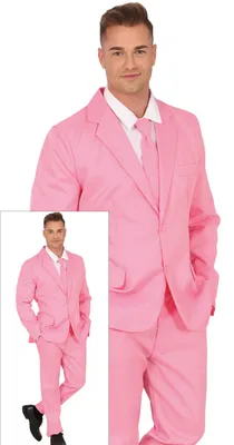 Produktbild von Karneval Held Pink Eleganz Anzug Krawatte Set Party Outfit Fasching Kostüm Eleganter Look Rosa Glamour Feier Event Maskerade edler Stil, Größe: 46 - 48 (S) Farbe: Pink
