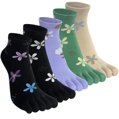 Produktbild von Damen Zehensocken 5 Paar Baumwolle Bunt Muster Sneakersocken Größe 35-40