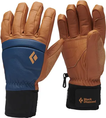Fingerhandschuhe "Spark Gloves" von Black Diamond; braun mit blauen Akzenten; ideal für Outdoor-Aktivitäten.