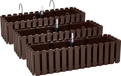 Obrázek produktu pro 3x květinový truhlík 60 cm květináč s držáky květináče indikátor hladiny vody balkonový truhlík květináč hnědý